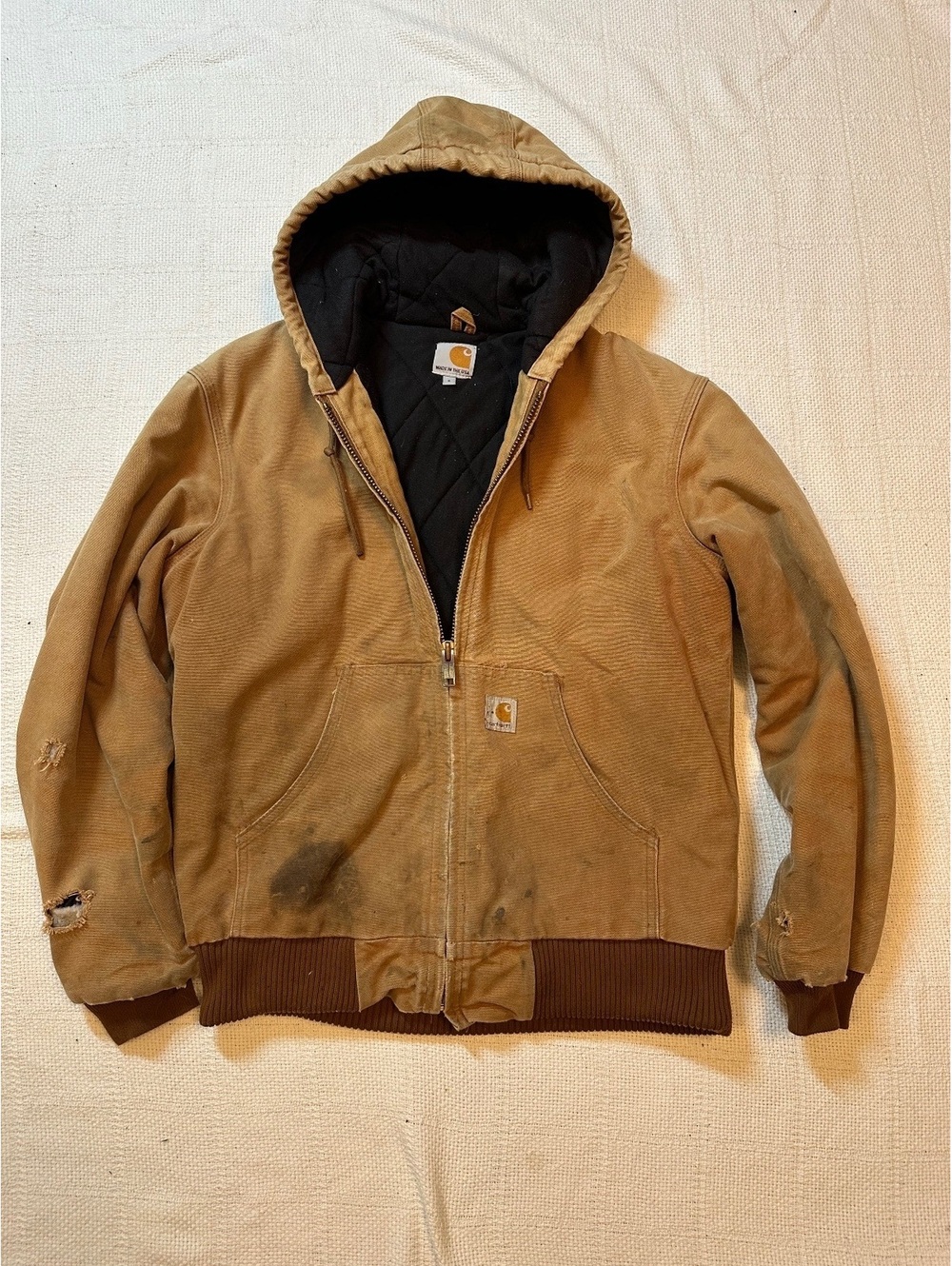 Carhartt Hooded Work Jacket Brown Size Small